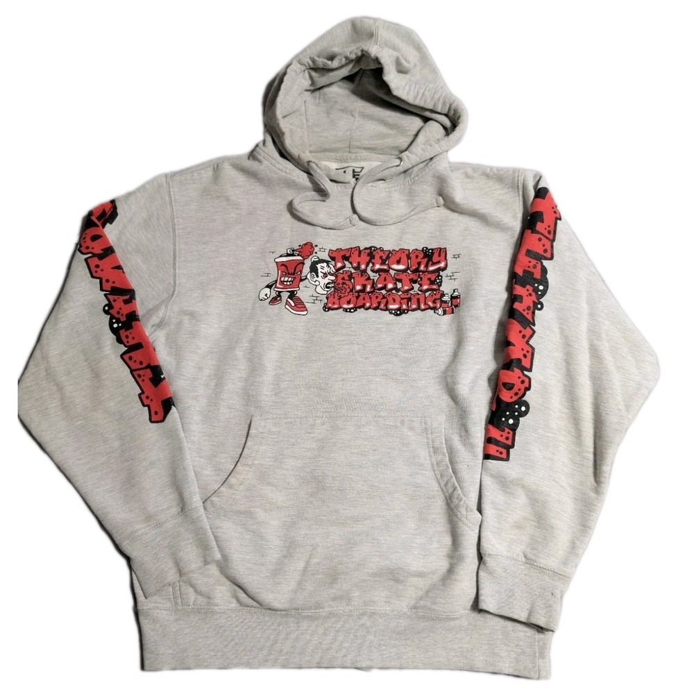 Theory Skateboarding‎ Hoodie Mens M Gray Graphic Independent Trucks Pullover